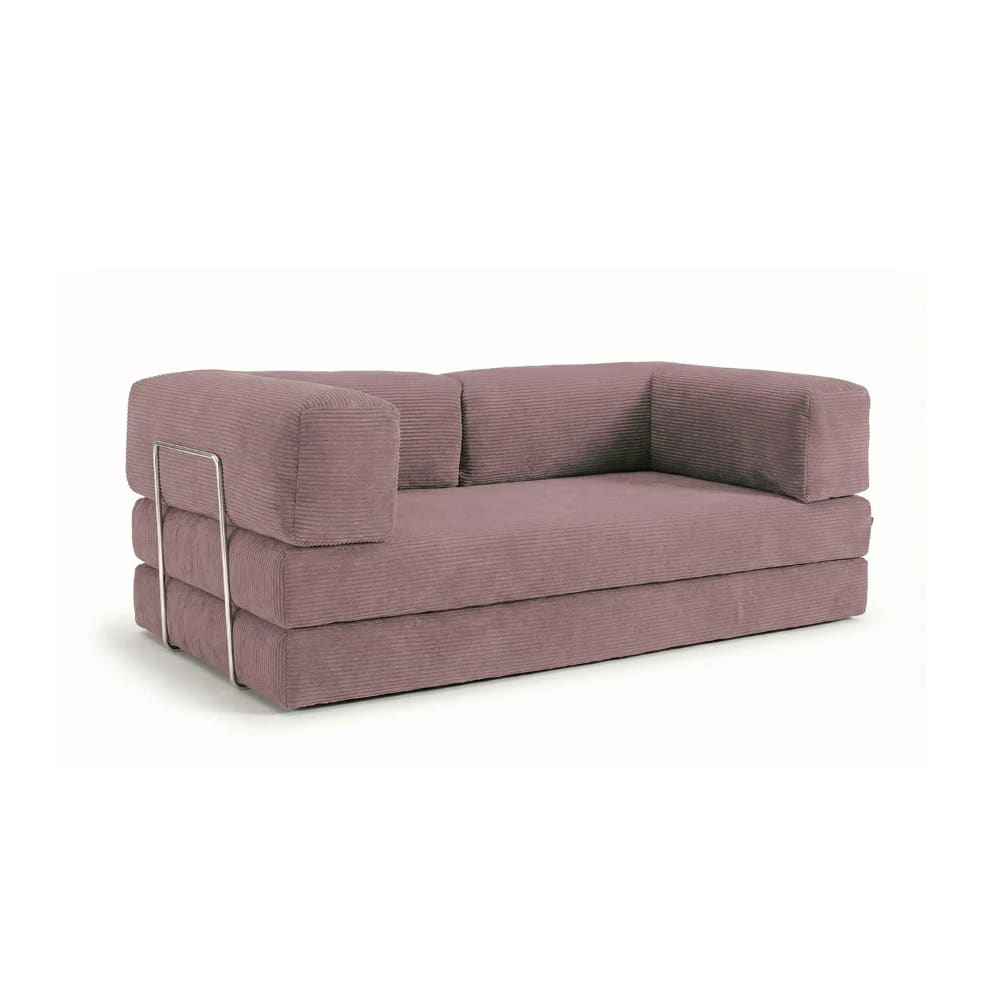 Canapé compressé 3 places modulable en velours côtelé rose