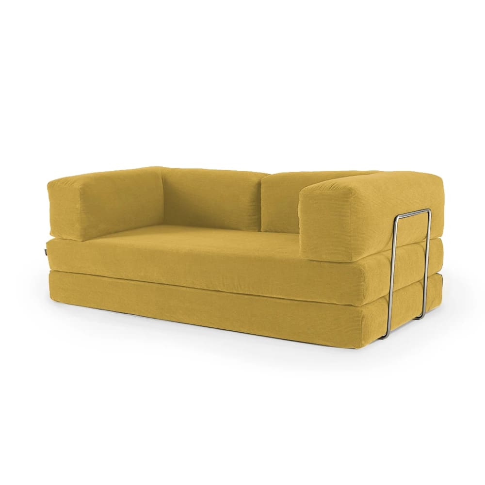 Canapé compressé 3 places modulable en velours côtelé jaune
