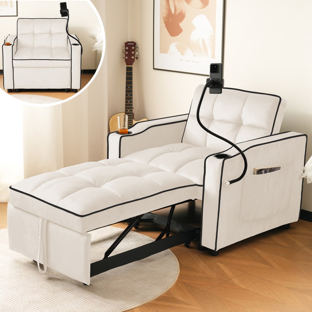 3-in-1 umbaubarer manueller Relaxsessel, Beige - Maisons Du Monde