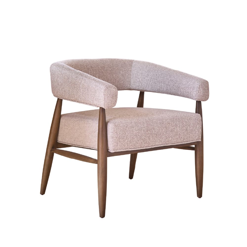 Fauteuil bois massif et tissu texturé beige chiné