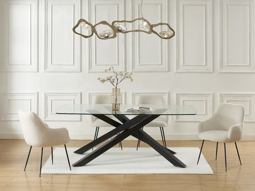 Table fixe verre trempé transparent, noir