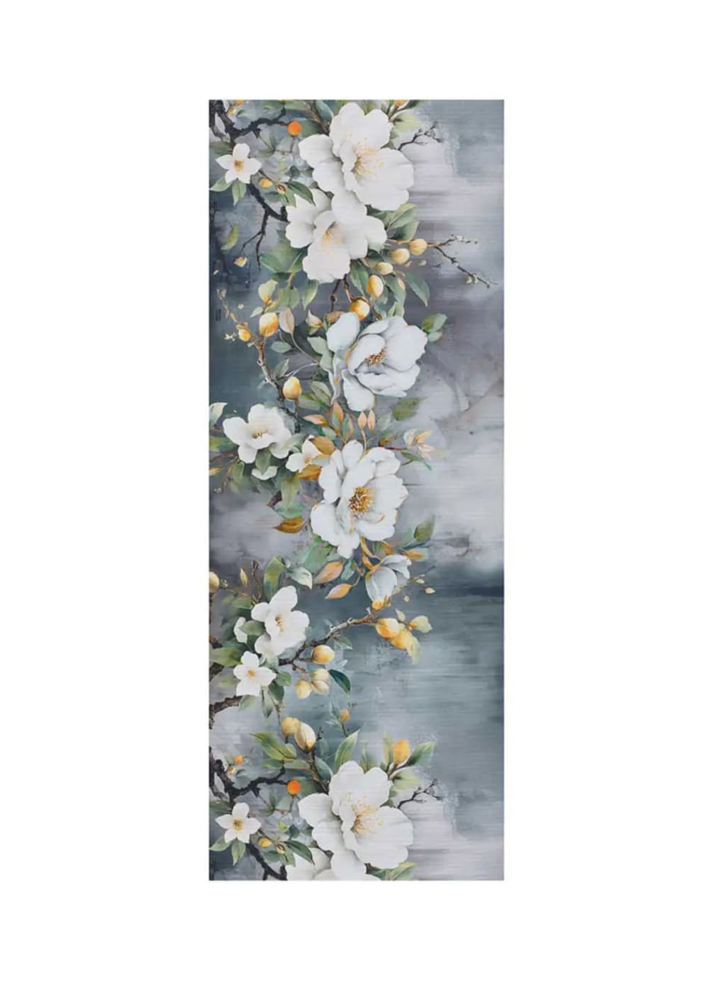 Tapis de cuisine lavable fleurs gris//blanc 52x100 cm