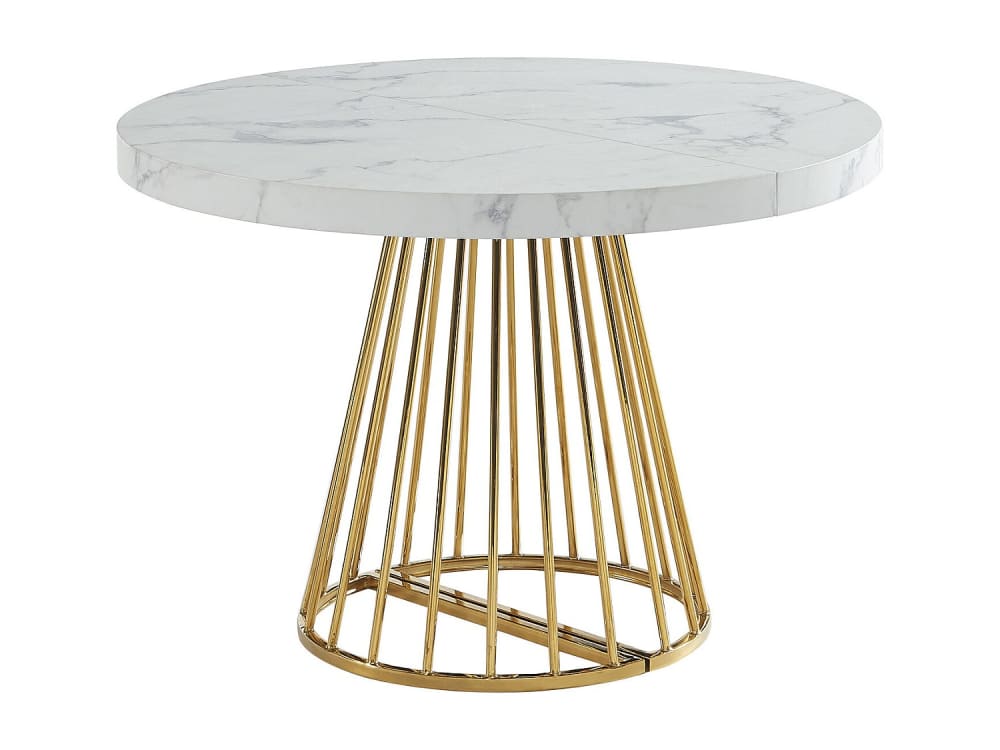 Table à manger effet bois blanc, doré