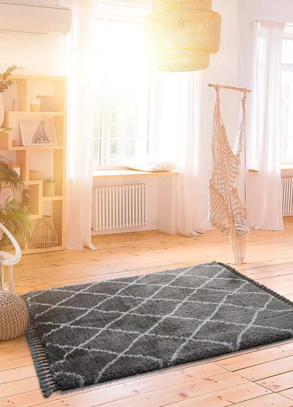 Tapis shaggy uni gris 140x200 cm — vue 3
