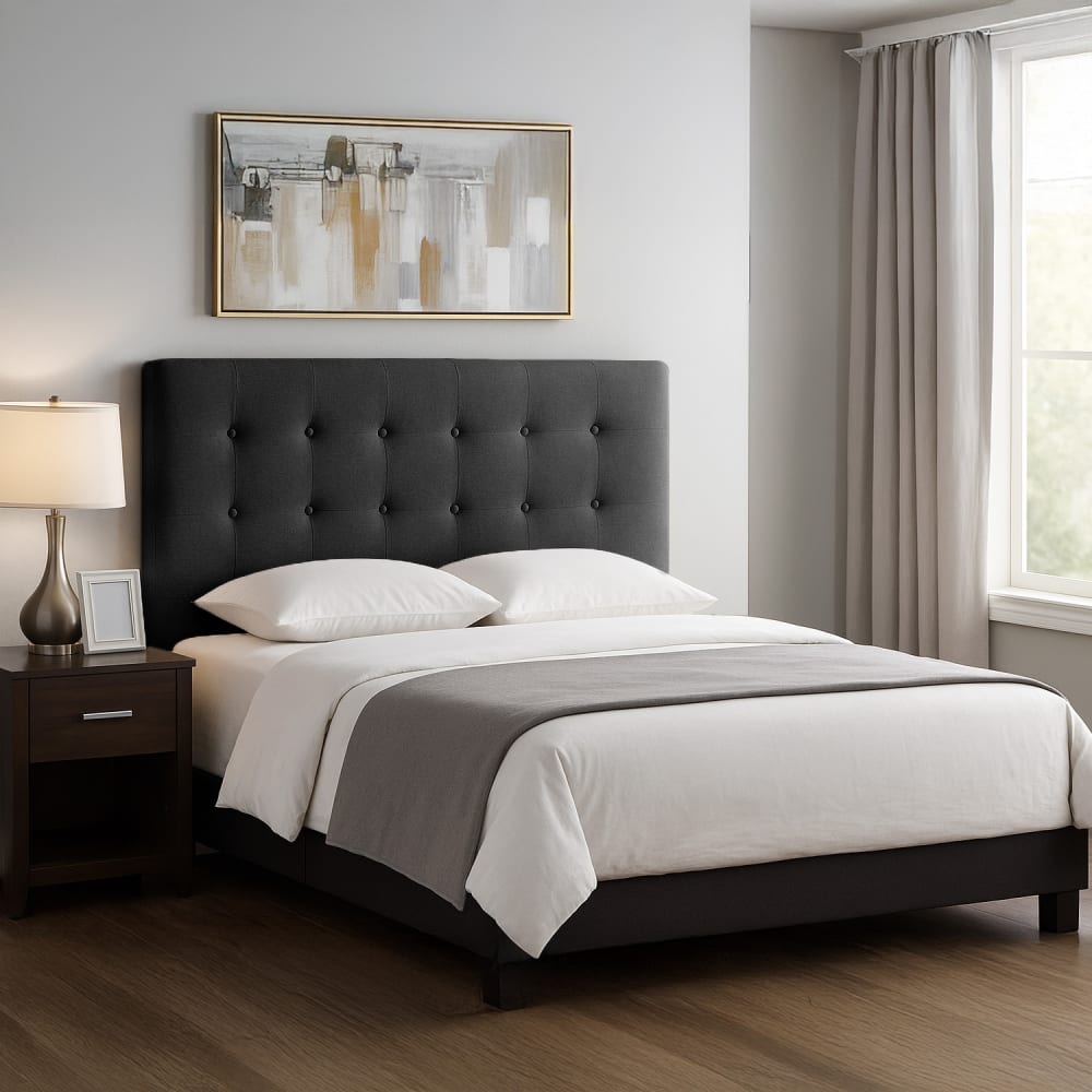 Tête de lit capitonnée en tissu noir 140cm - Maisons du Monde