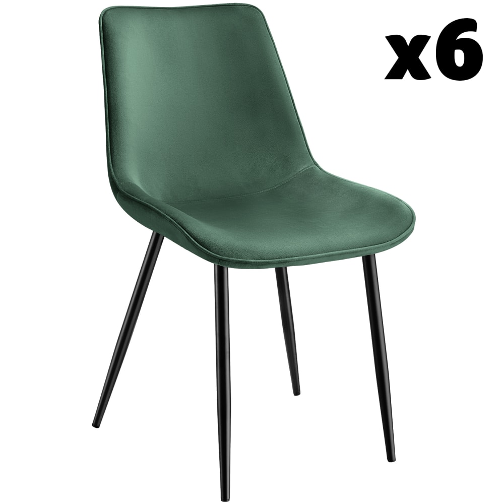 Lot de 6 chaises rembourrées aspect velours ergonomique vert foncé