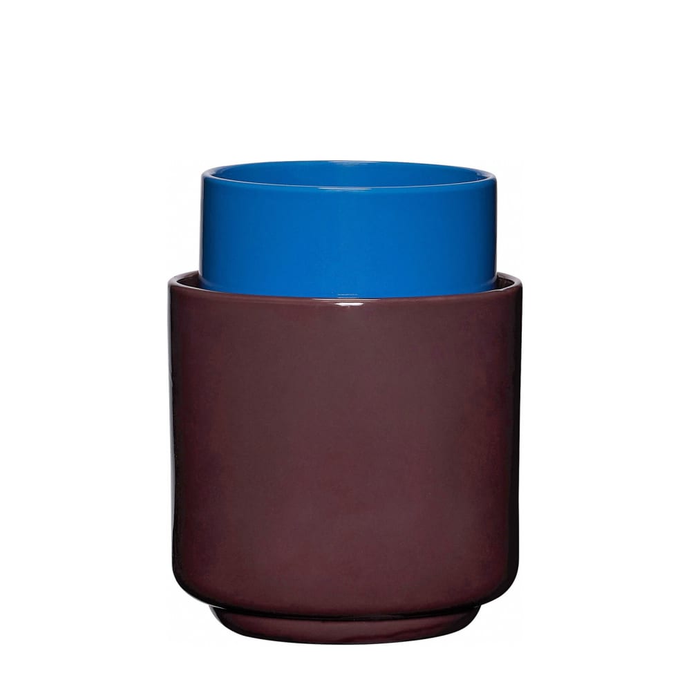 Lot de 2 caches-pots en céramique bleu et marron H20