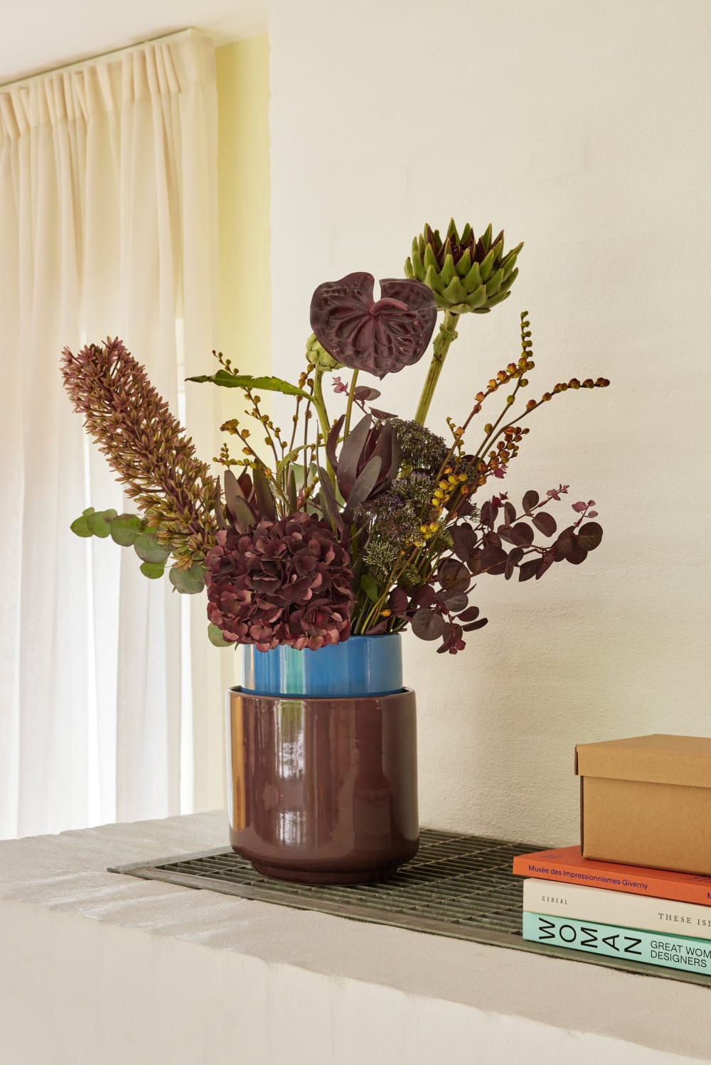 Lot de 2 caches-pots en céramique bleu et marron H20 - Maisons du Monde