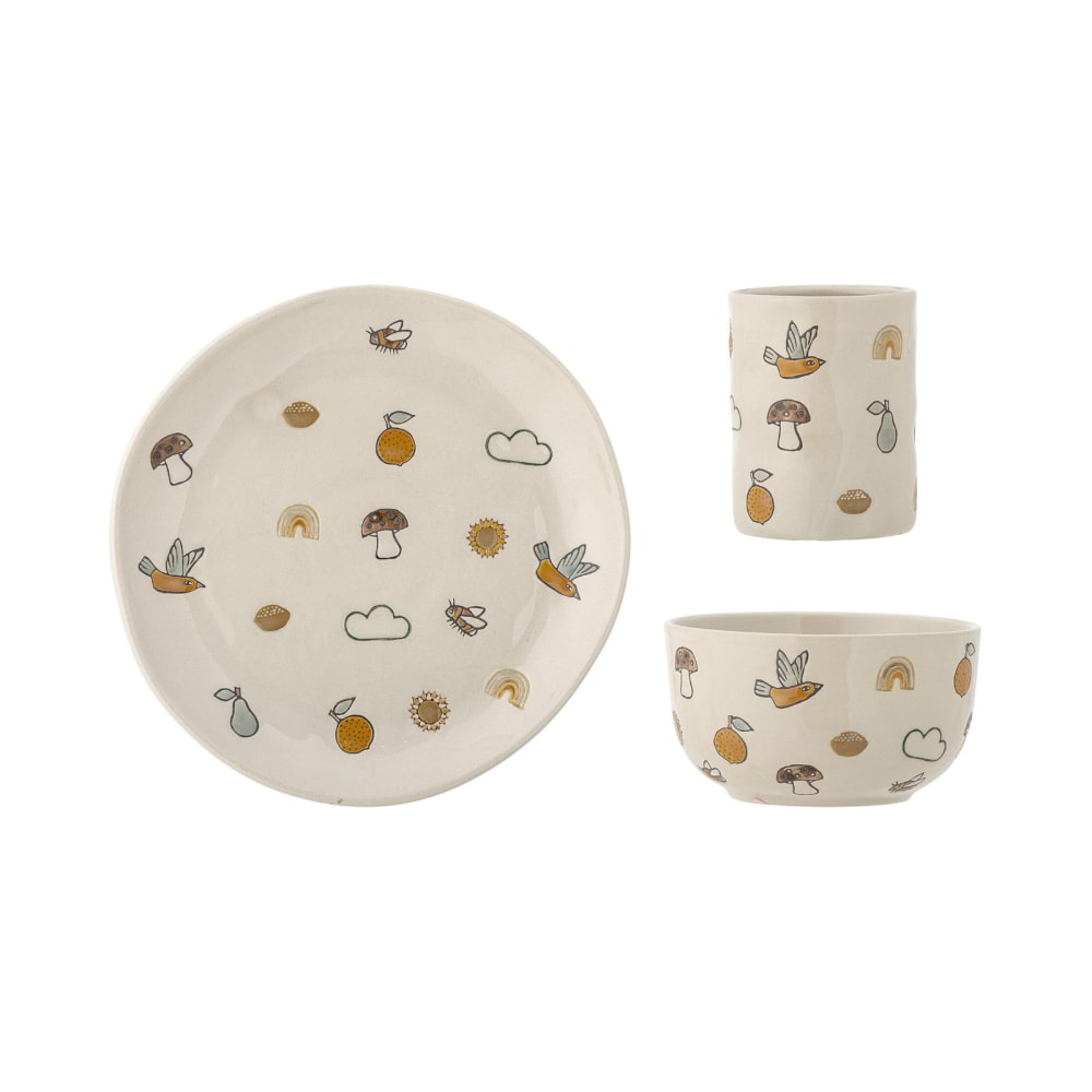 Bloomingville - Ensemble de vaisselle en grès blanc ( lot de 3 )
