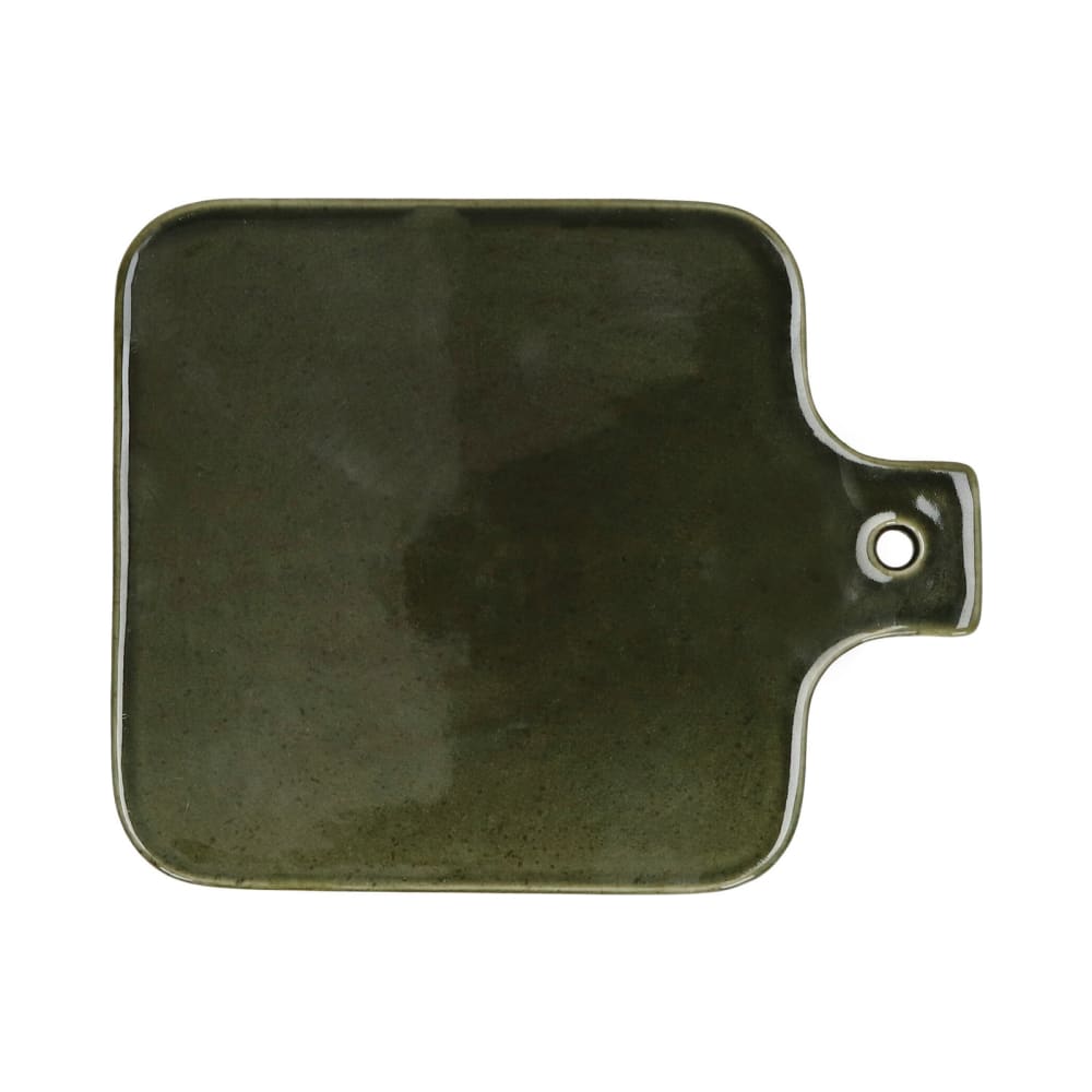 Assiette de présentation en grès vert foncé