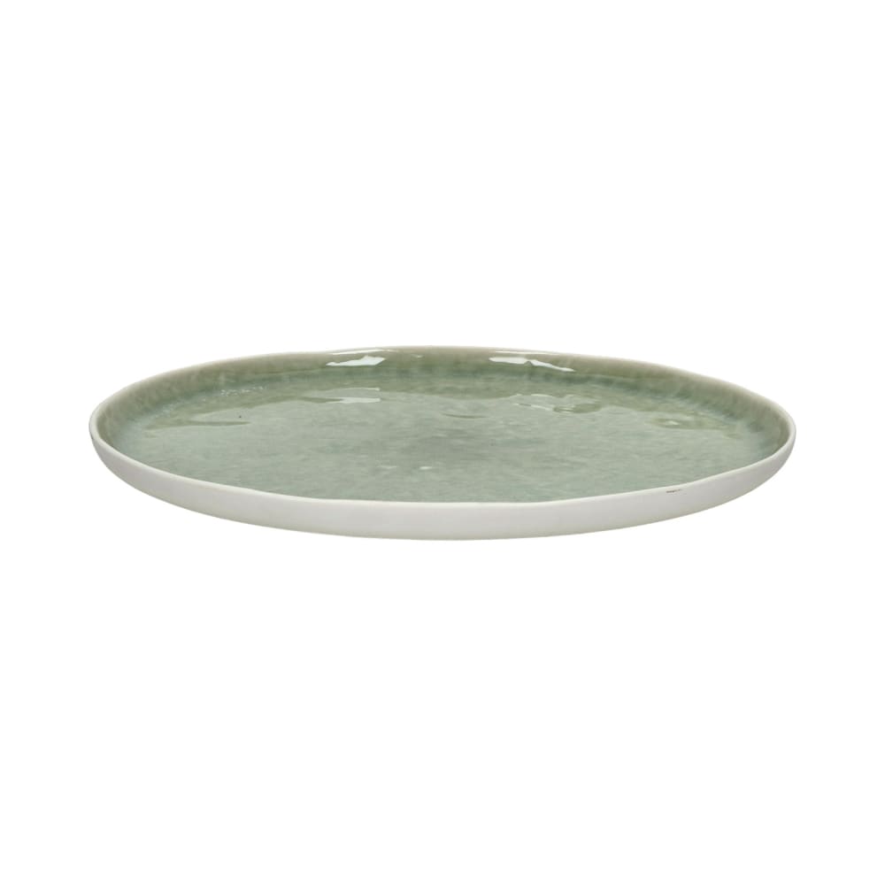 Assiette plate en porcelaine blanc et vert pâle