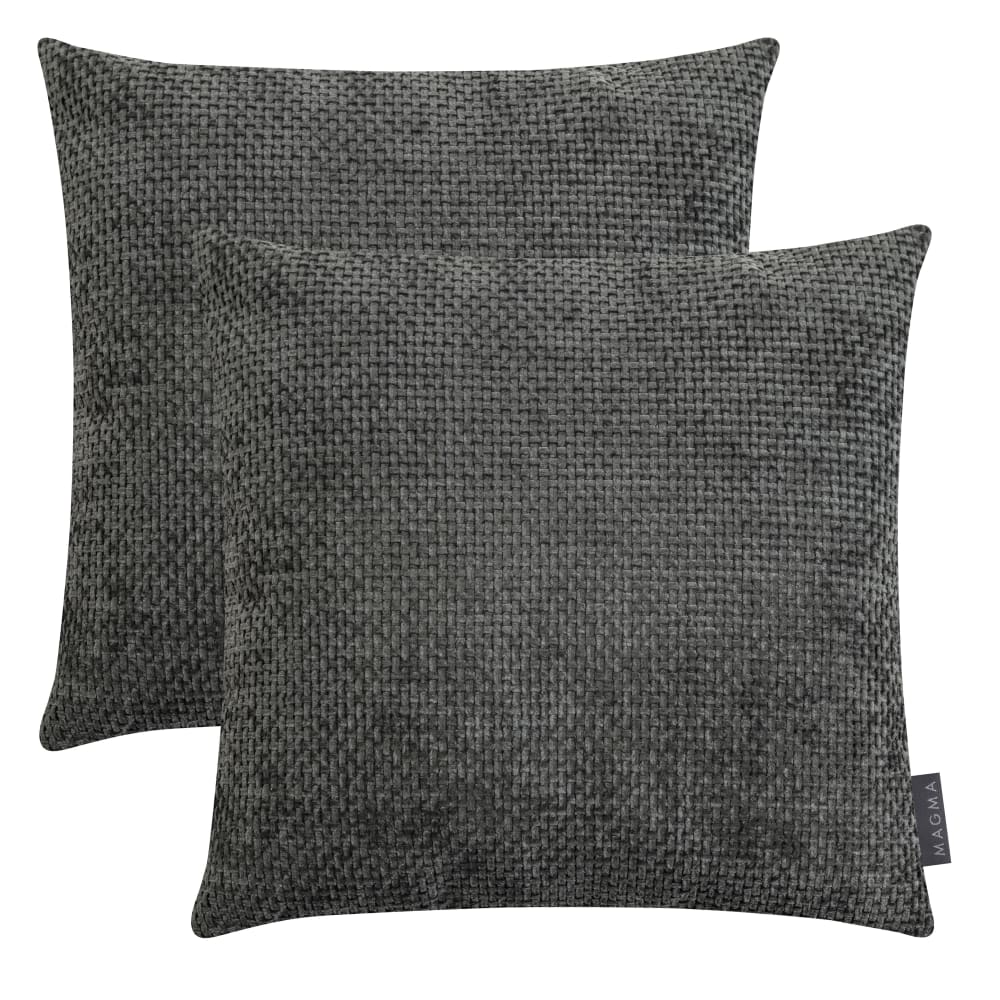 Lot de 2 housses de coussin velours chenille anthracite 40x40