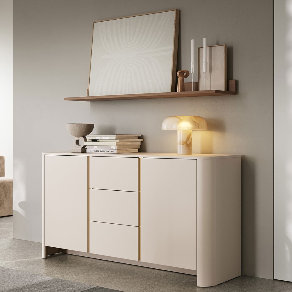 Kommode mit 3 Schubladen aus Spanplatte, 168x39x84cm, kaschmir -