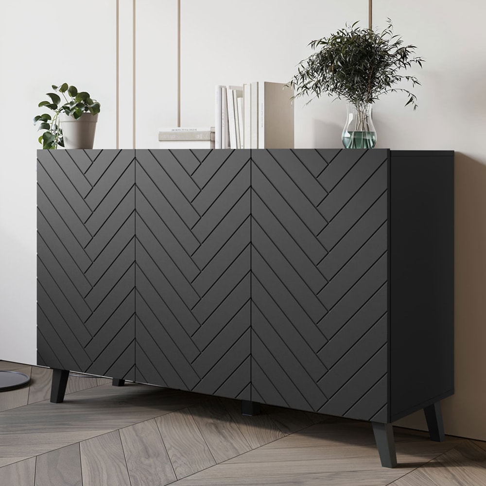 Kommode mit 3D-Muster aus MDF, graphit schwarz, 190x32x39cm -