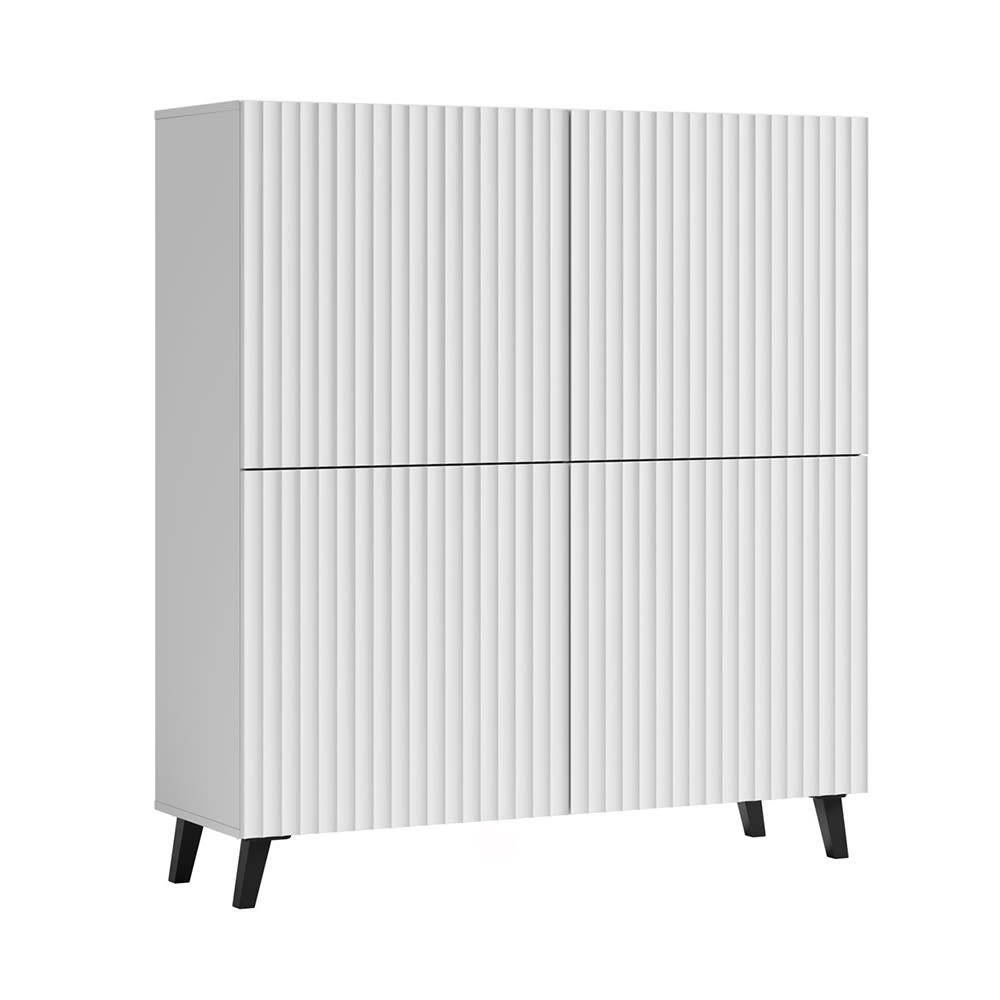 Feldmann-Wohnen Highboard mit gerilltem Muster aus MDF, Weiß, 120x39x128cm style modern Weiß Spanplatte