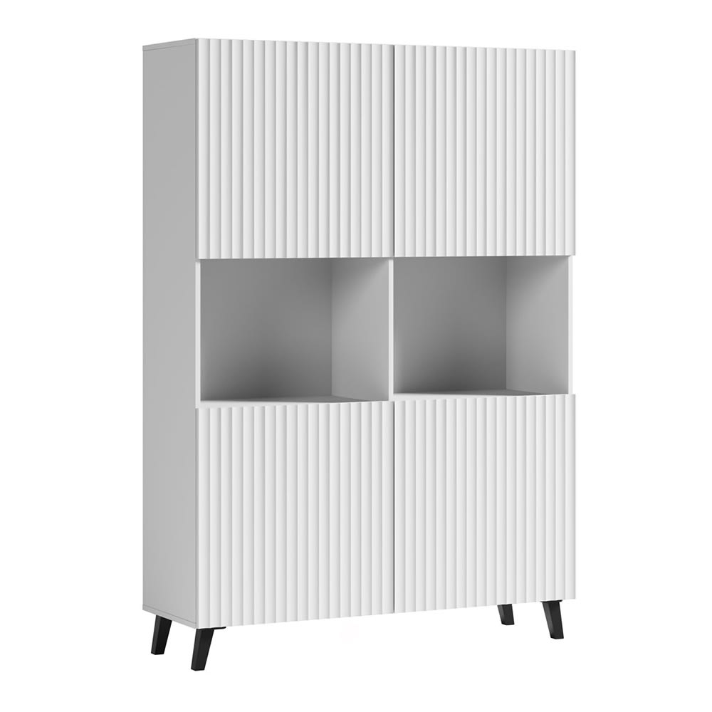 Feldmann-Wohnen Highboard mit 3D-Muster aus MDF, weiß gerillt, 120x39x128cm style modern - Spanplatte