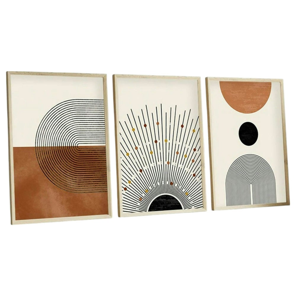 Tableau abstrait noir et brun – thème soleil (lot de 3)