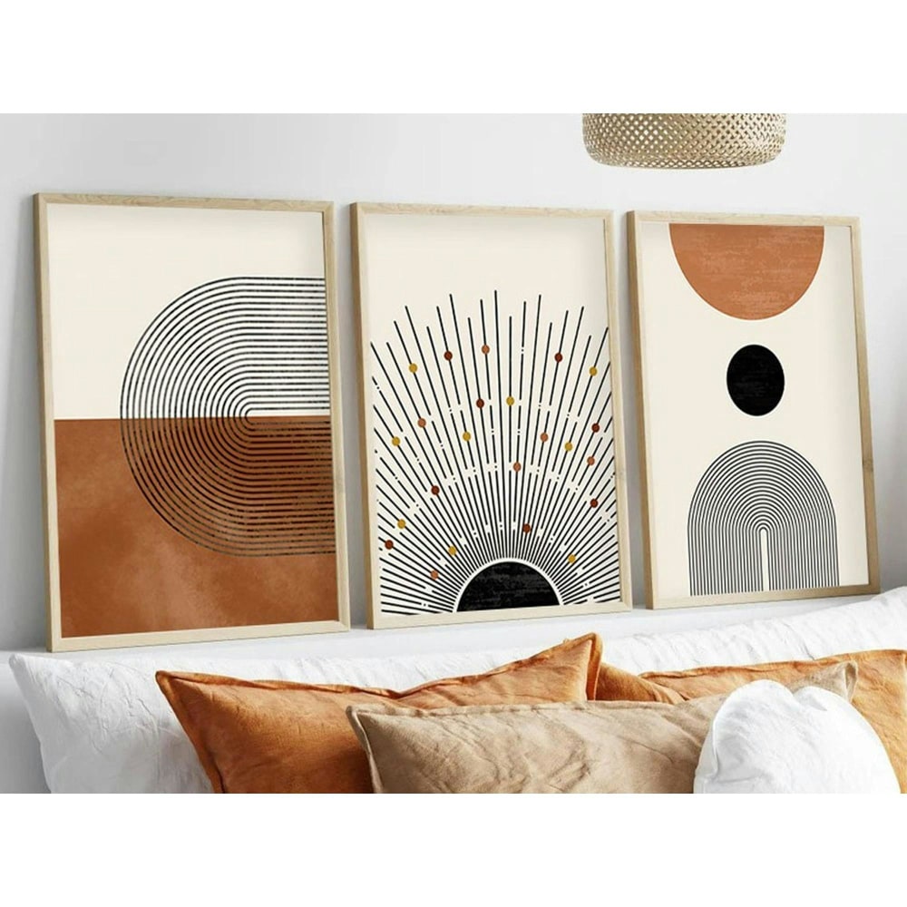 Tableau abstrait noir et brun – thème soleil (lot de 3)