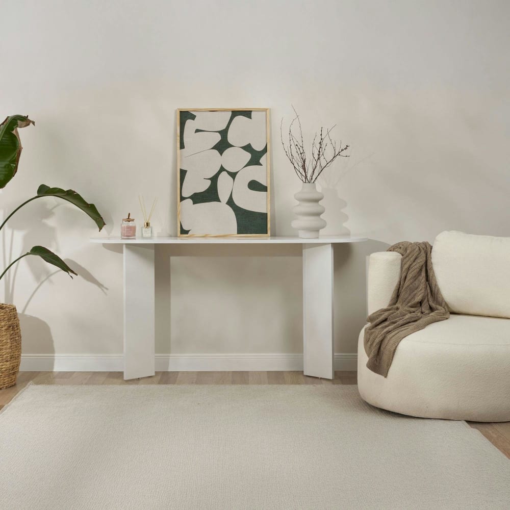 Console ovale 150 cm design - décor laqué blanc