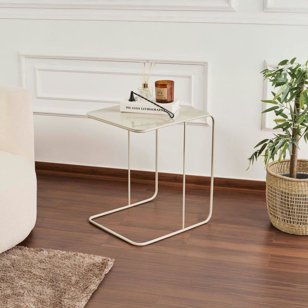 Bout de canapé carré moderne - métal taupe