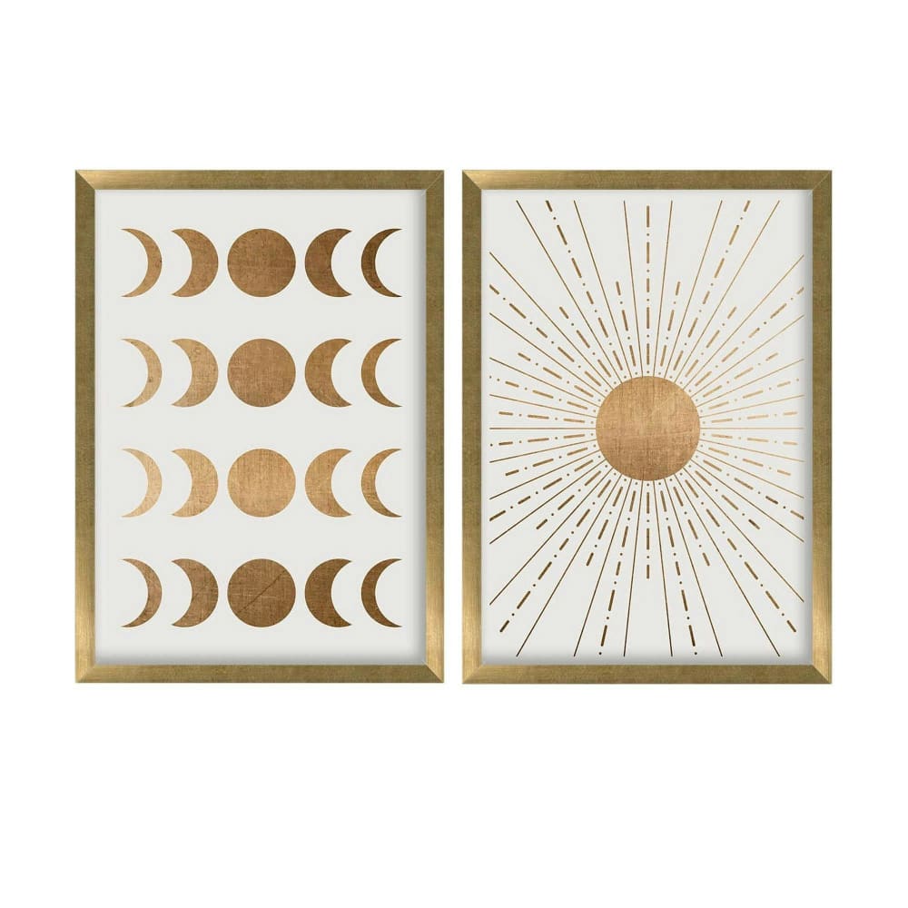 Tableau décoratif doré soleil et lune – cadre (set de 2)