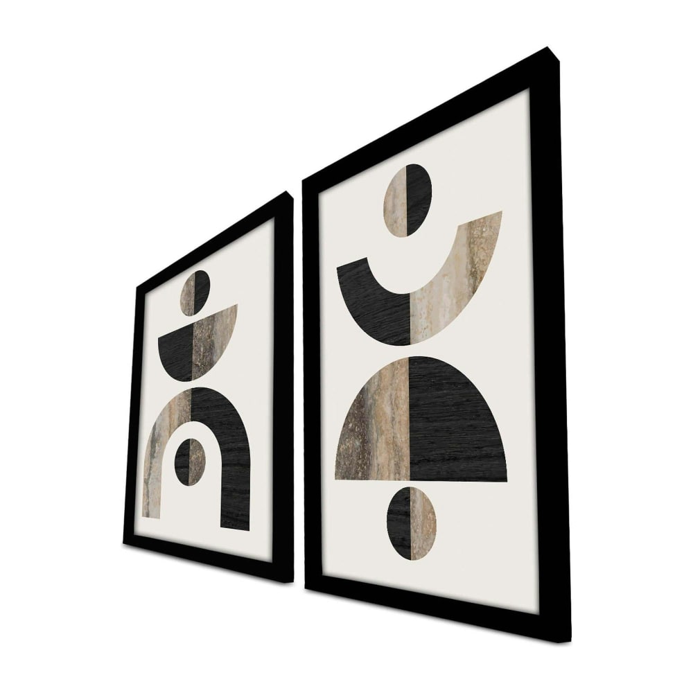 Tableau abstrait géométrique noir et marbre (set de 2)