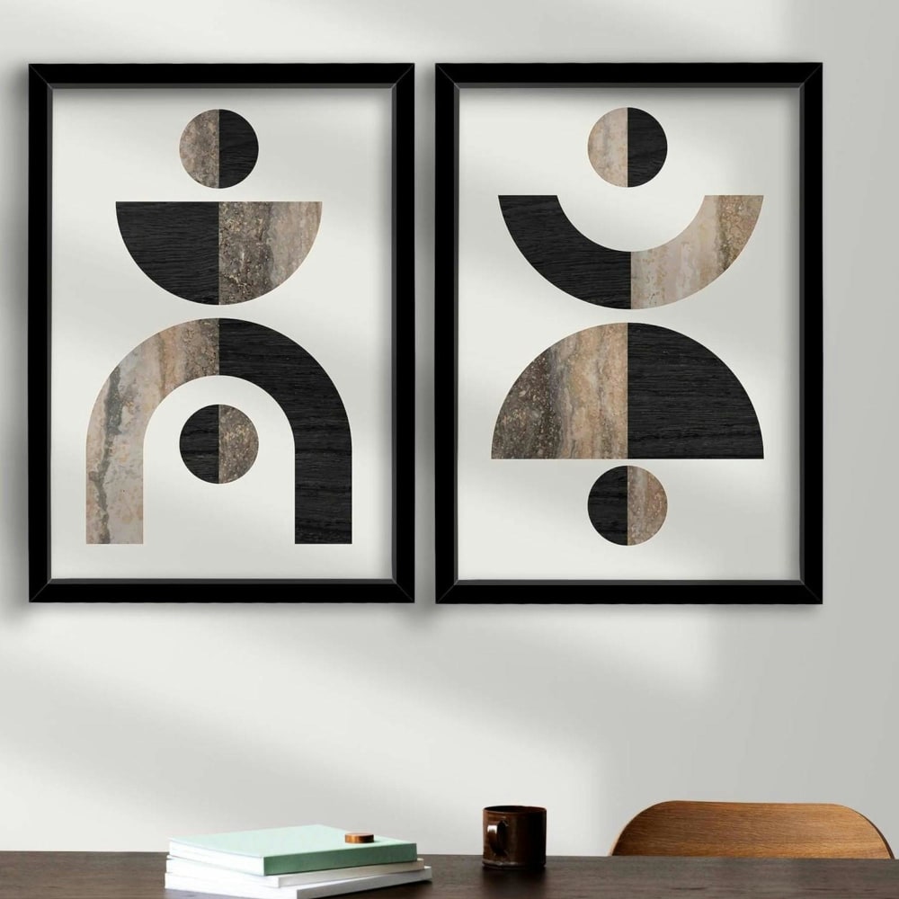Tableau abstrait géométrique noir et marbre (set de 2)