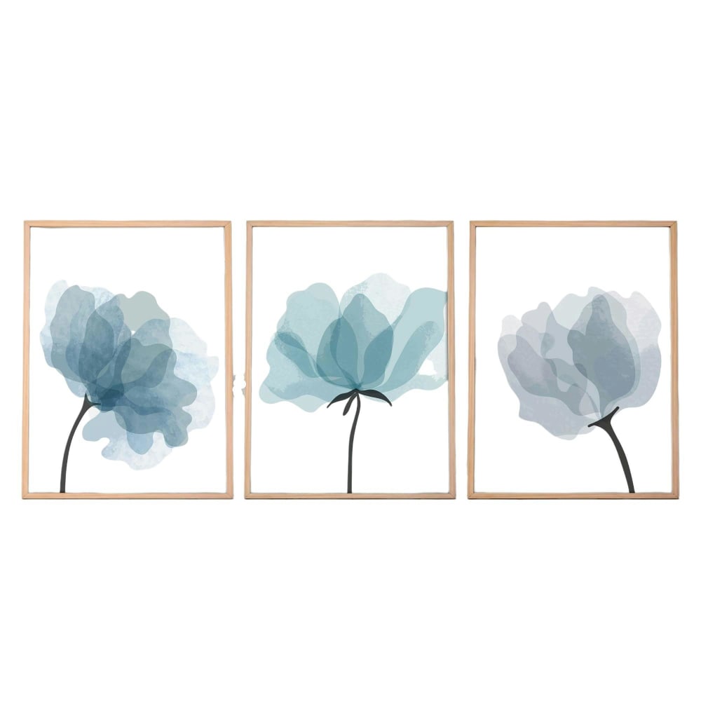 Tableau floral aquarelle bleu pastel – lot de 3