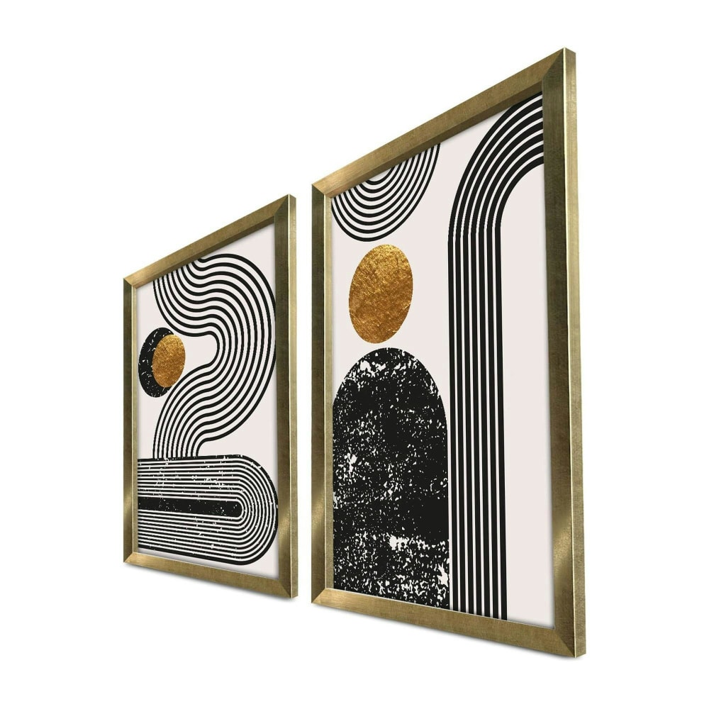 Tableau graphique design noir et or – cadre doré (set de 2)
