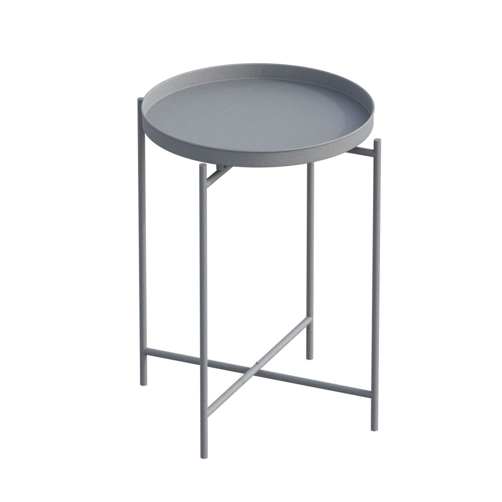 Bout de canapé gris en métal plateau rond 46 cm