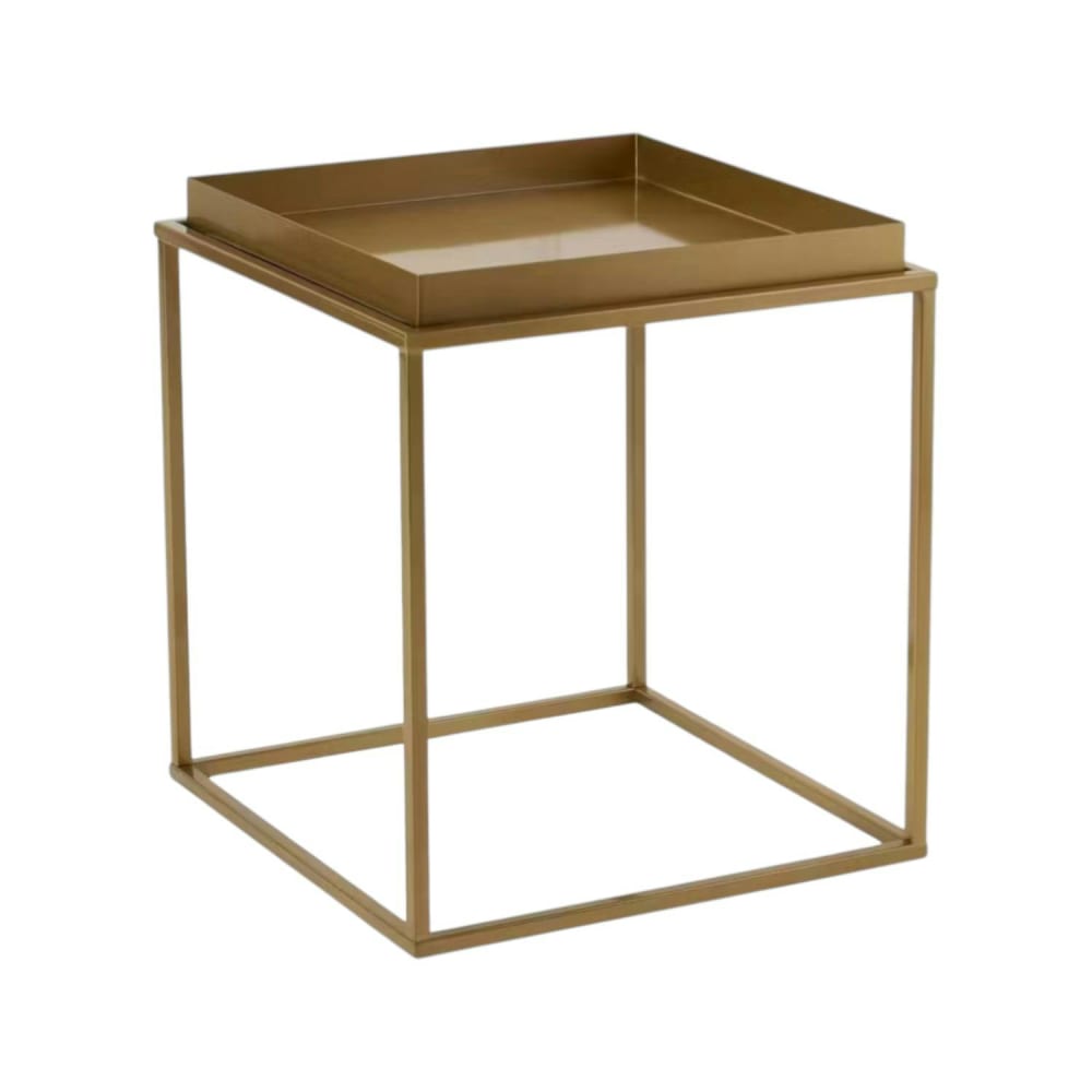 Bout de canapé design carré métal doré plateau amovible