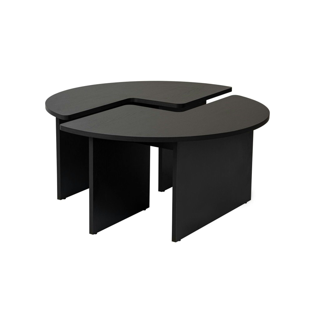 Table basse ronde design puzzle - décor bois noir