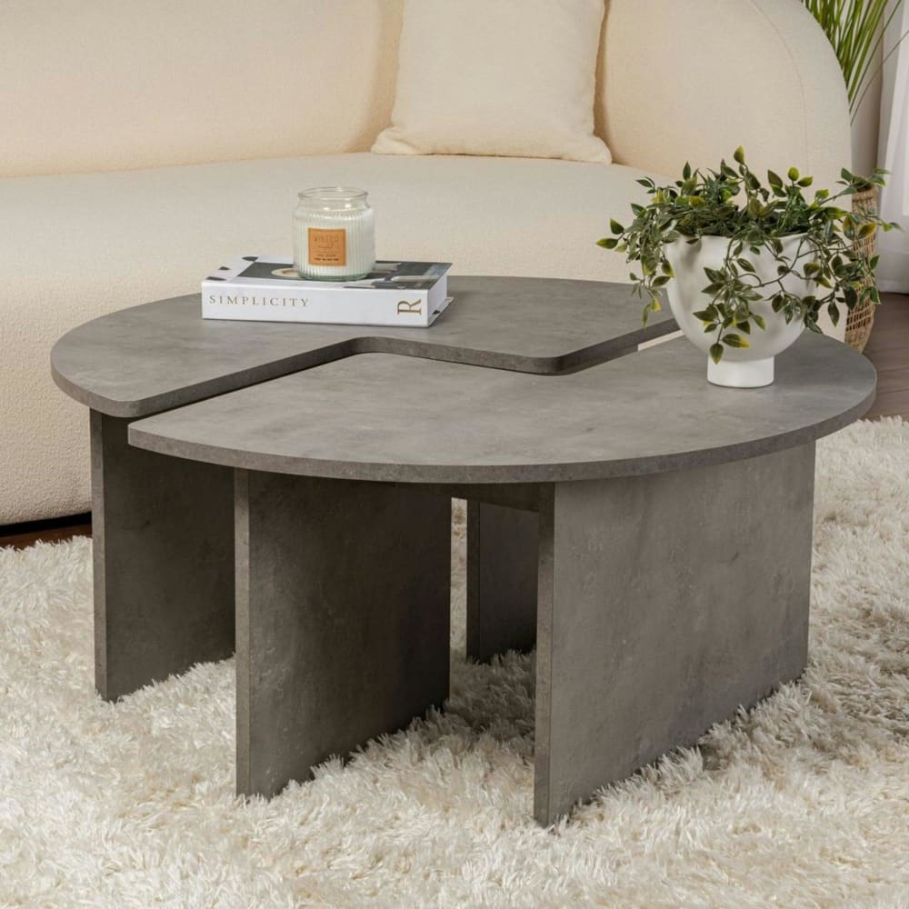 Table basse ronde design puzzle - décor béton
