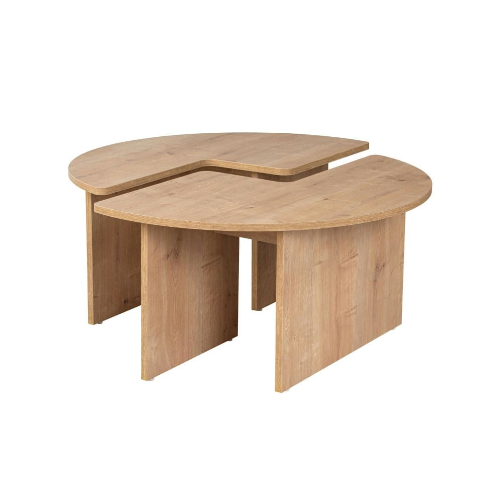 Table basse ronde design puzzle - décor chêne