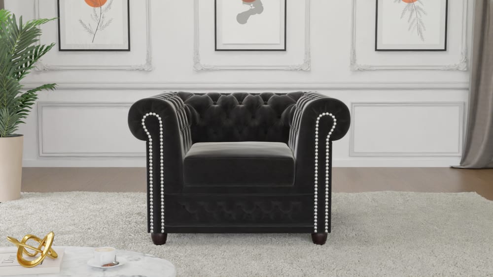 Chesterfield Sessel aus Samt-Bezug, Schwarz - Maisons Du Monde