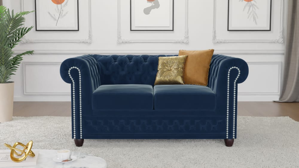 2-Sitzer Chesterfield Sofa mit Schlaffunktion aus Samt,
