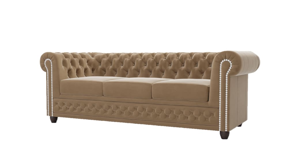 S-Style 3-Sitzer Chesterfield Sofa aus Samt-Bezug, Beige style classic chic Beige Samt