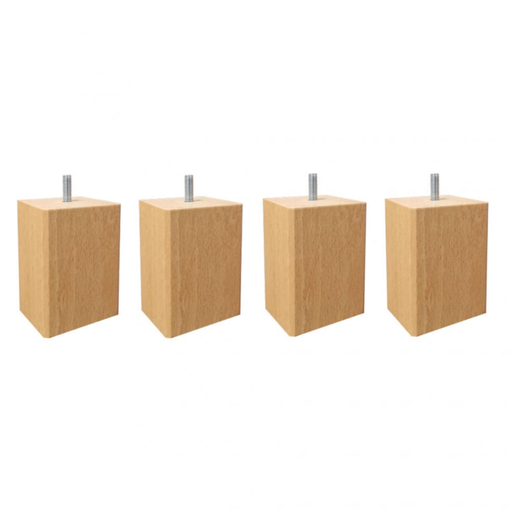 Lot de 4 pieds de meuble 15x7 carré en bois de hêtre