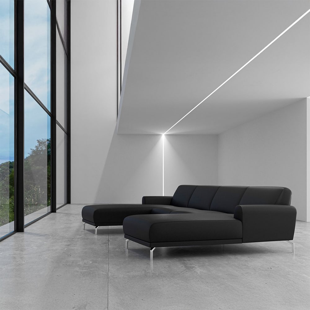 Panorama-Sofa aus Naturleder Schattengrau - Maisons Du Monde