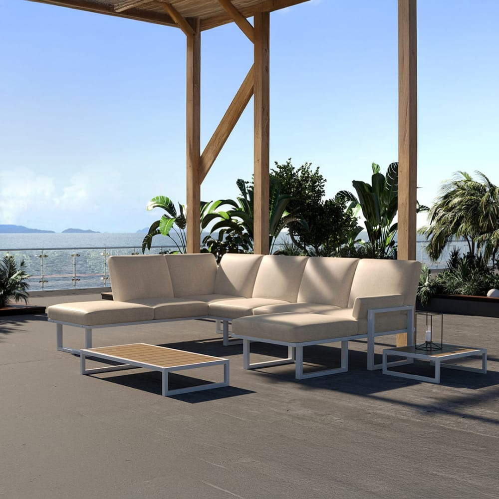 XL Panorama-Sofa hellbeige mit weißem Gestell - Maisons Du Monde