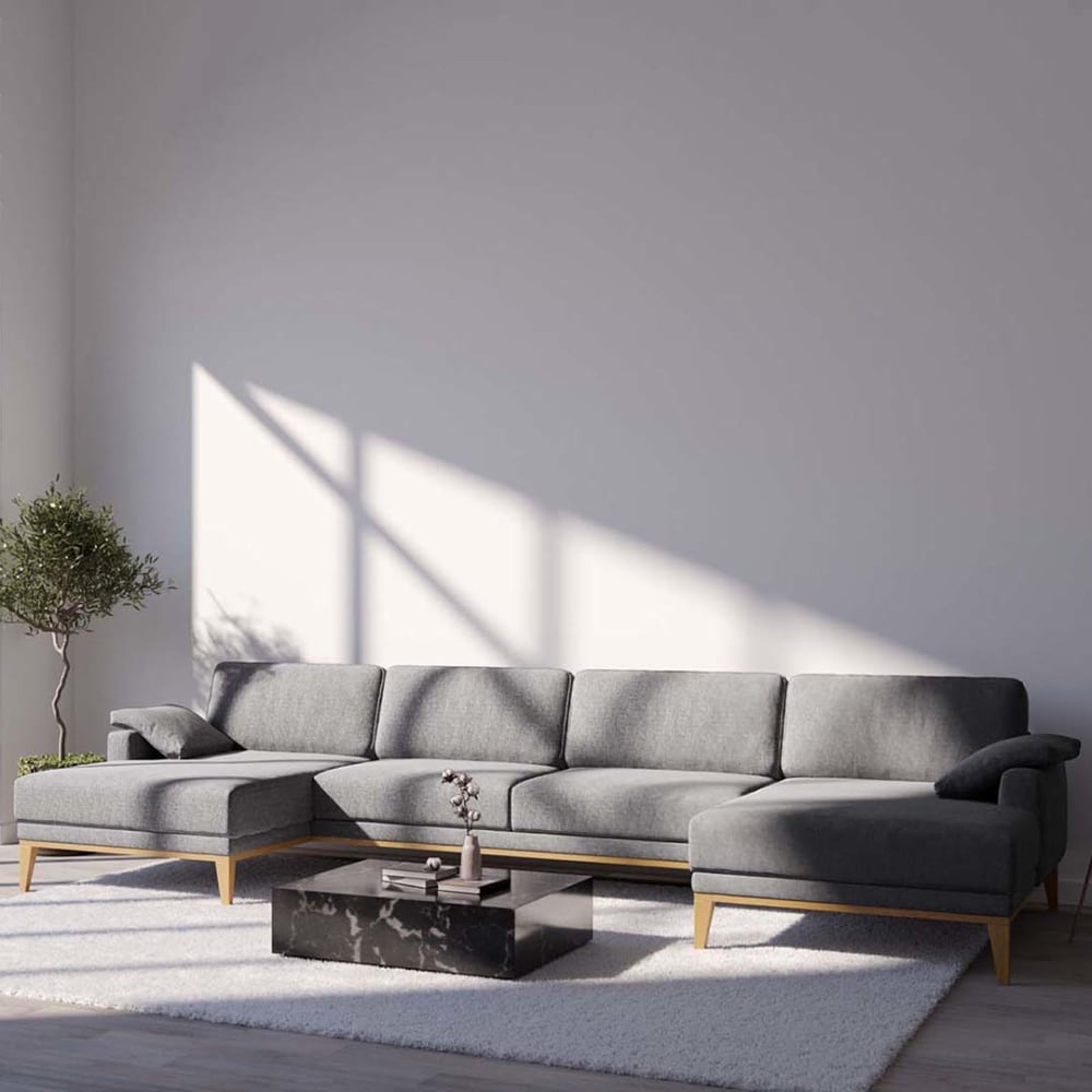 Mesonica Panorama-Sofa aus Polyester dunkelgrau - Stoff