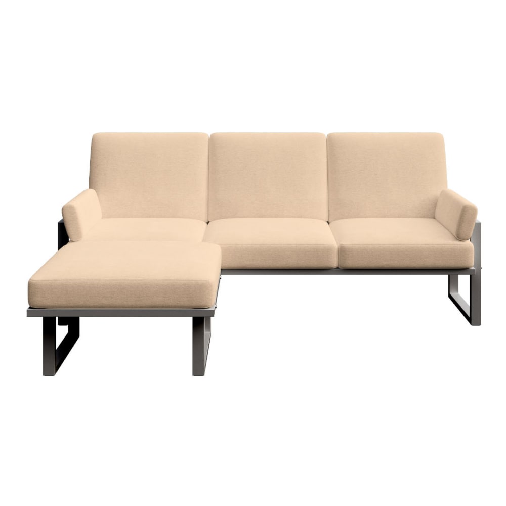 Mesonica Cappuccinofarbenes Ecksofa mit anthrazitfarbenem Gestell style industrial Taupe Stoff