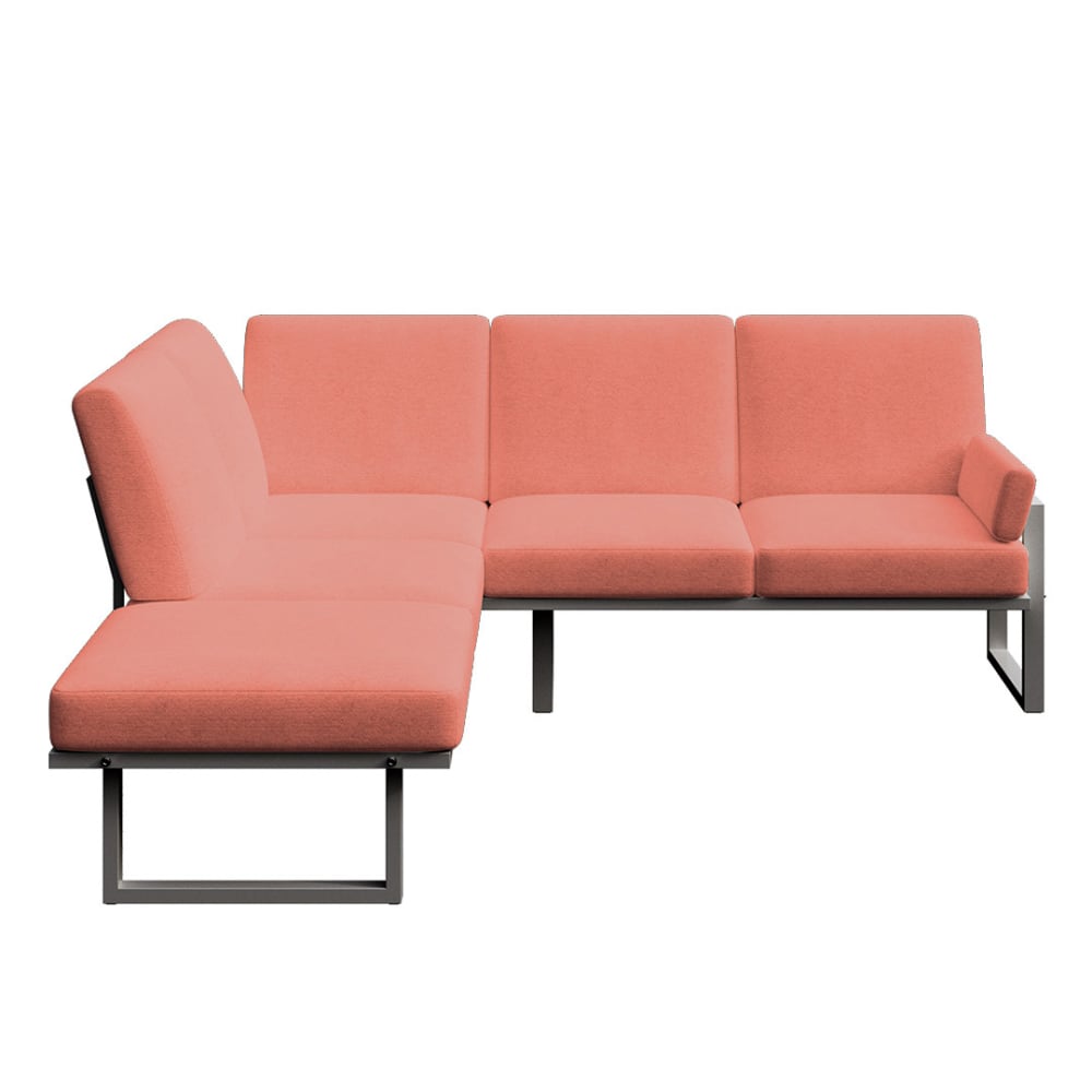 Korallenfarbenes Panorama-Sofa mit anthrazitfarbenem Gestell -