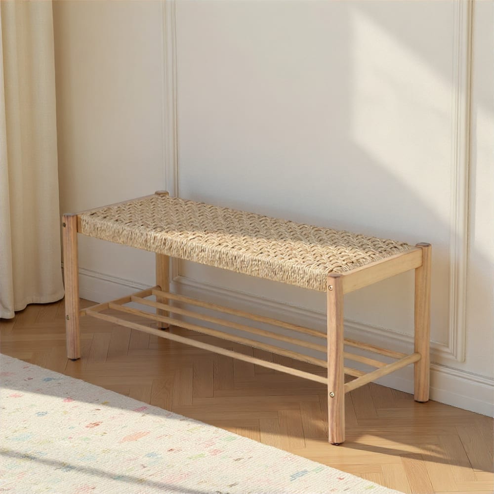 Banc intérieur et extérieur  en bois d'acacia et osier