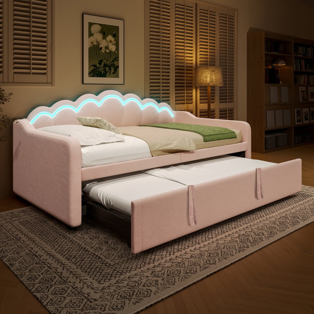 Ausziehbett Samt 90x200 cm, rosa mit LED-Licht - Maisons Du Monde