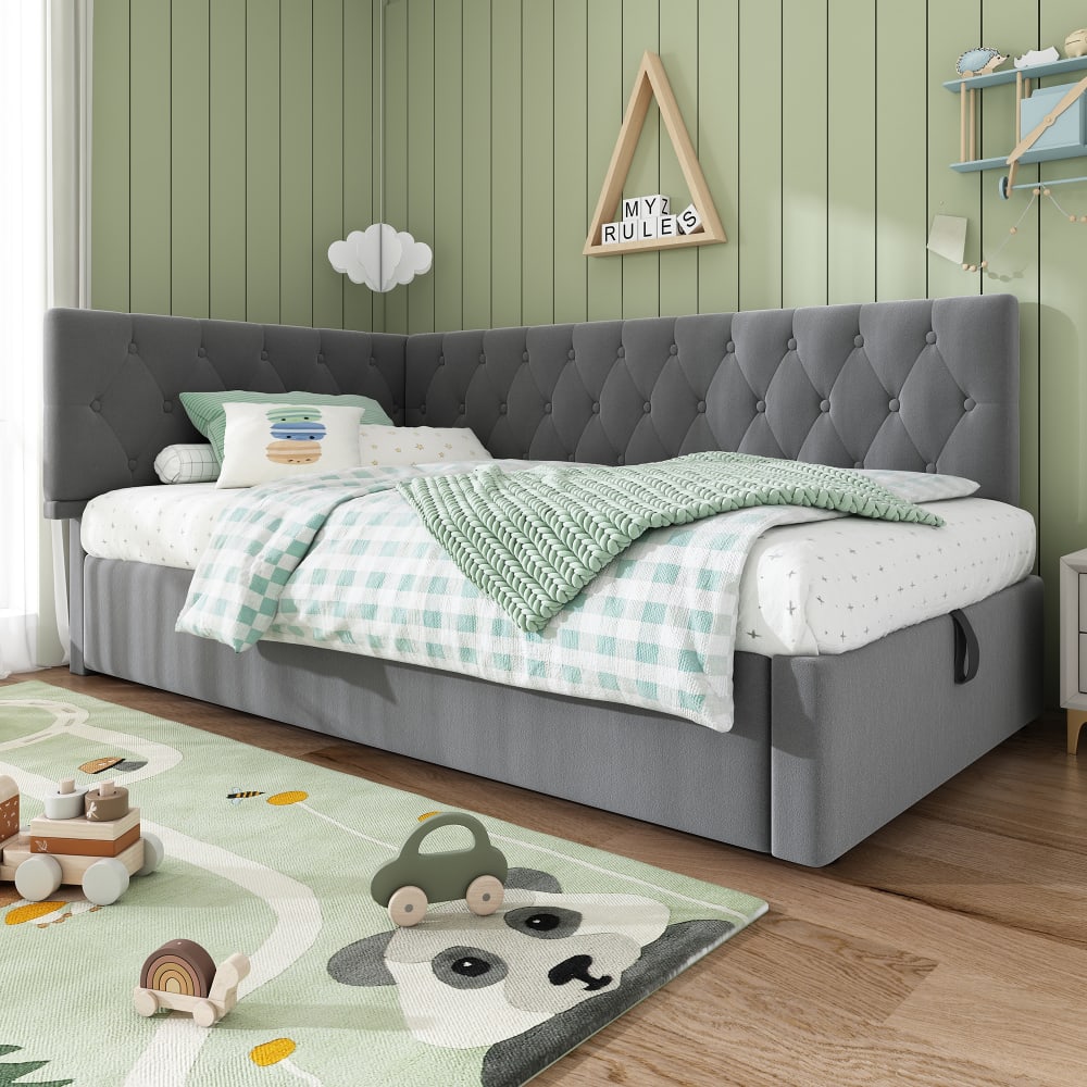 MODFU Samtschlafsofa 90x200 cm, graues mit Stauraum style modern Samt Baby