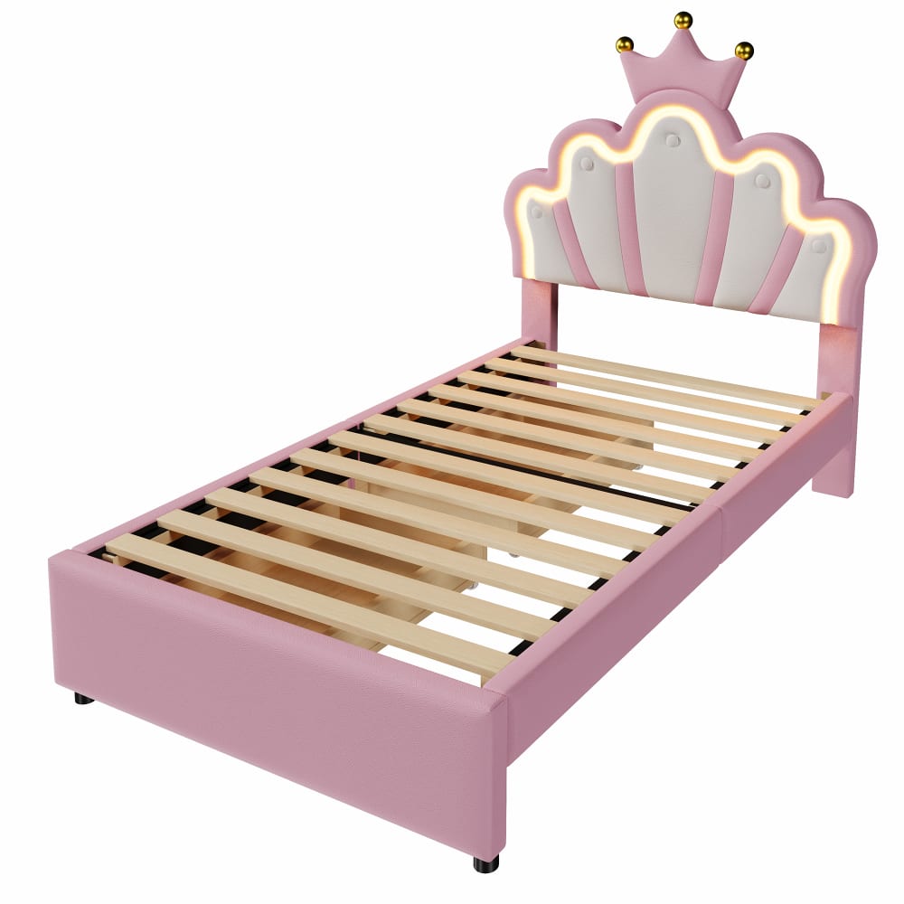 Lit enfant en cuir rose - tiroirs