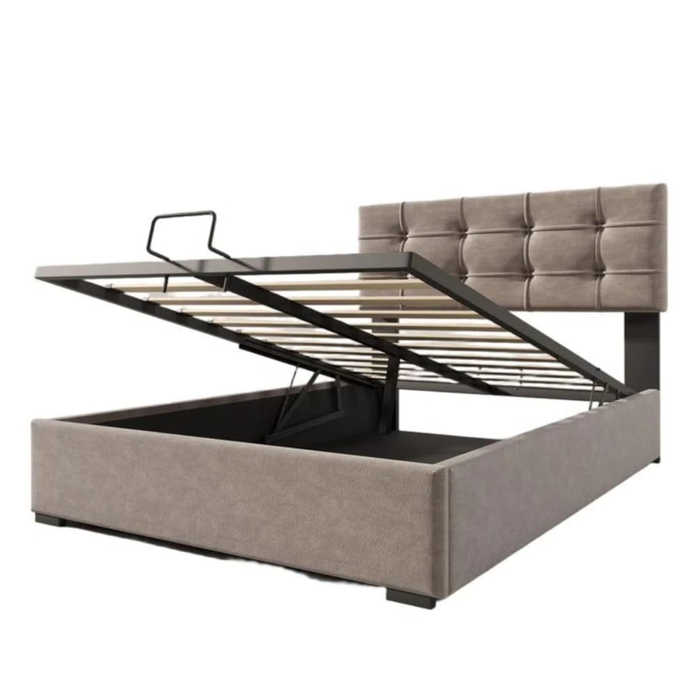 Lit enfant en velours - rangement gris clair