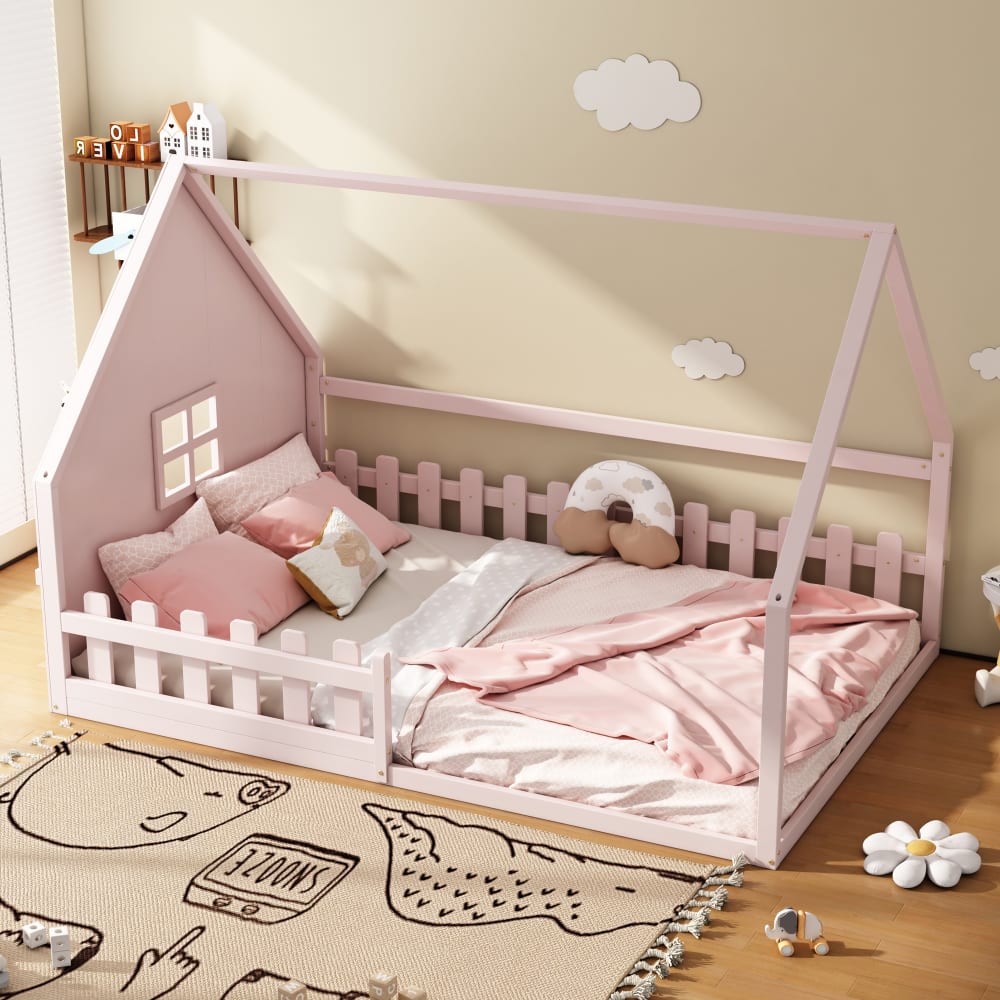 Kinderbett Kiefer 140×200 cm, rosa mit Lattenrost - Maisons Du