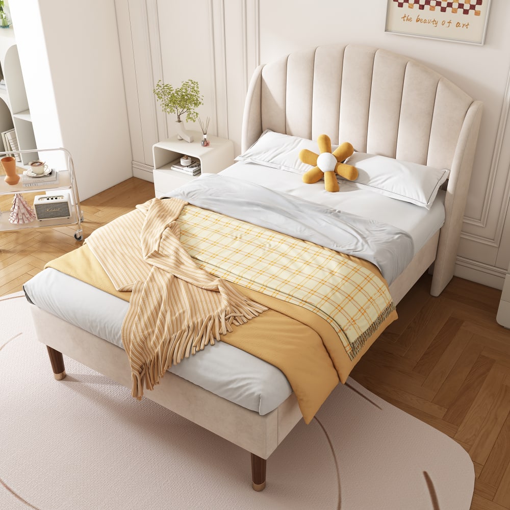 MODFU Kinderbett 90×200 cm samt, beiges mit Lattenrost style modern Baby -